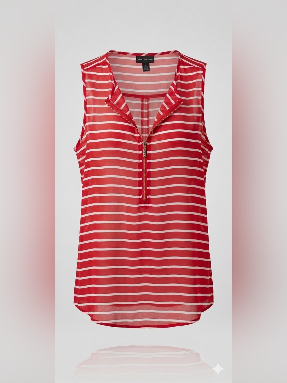 New Directions Sheer Red White Stripe Top